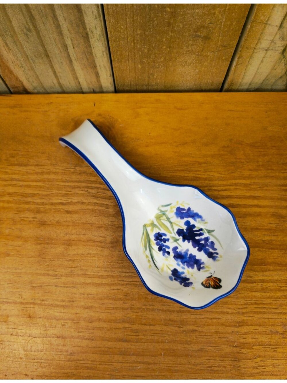 Hand-Painted Ceramic Lavender & Butterfly Spoon Rest - Vintage Kitchen Decor